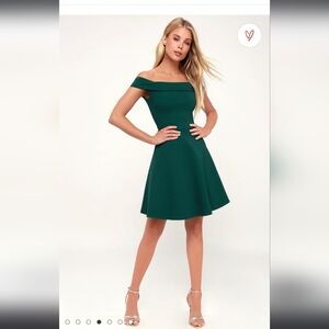 Lulus Season of Fun Forrest Green Off the Shoulder Mini Skater Dress  Si…
